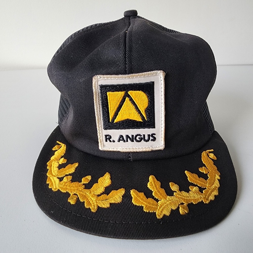 Vintage R Angus Trucker Hat Mesh Cap Snap Back Patch‎ Logo Scrambled Eggs 80s